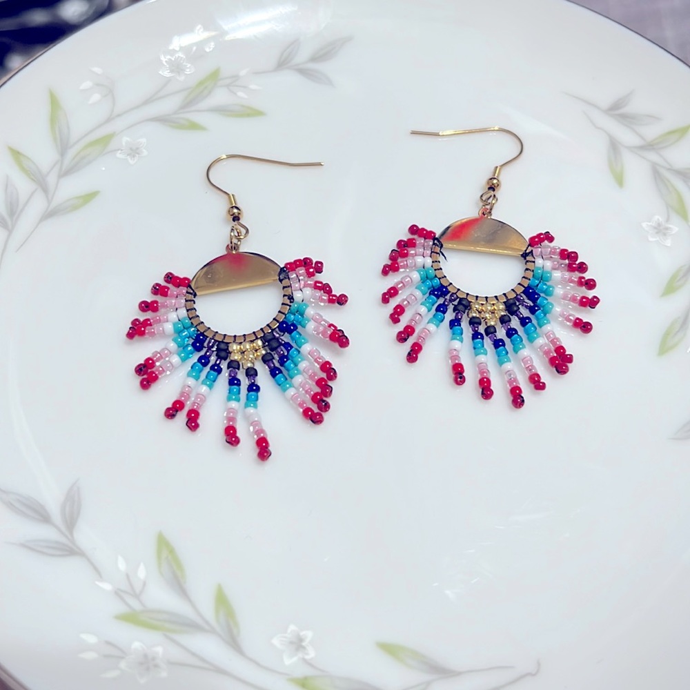 Handmade MIYUKI Chic Beads Tassel Fringe Bohemian Earrings